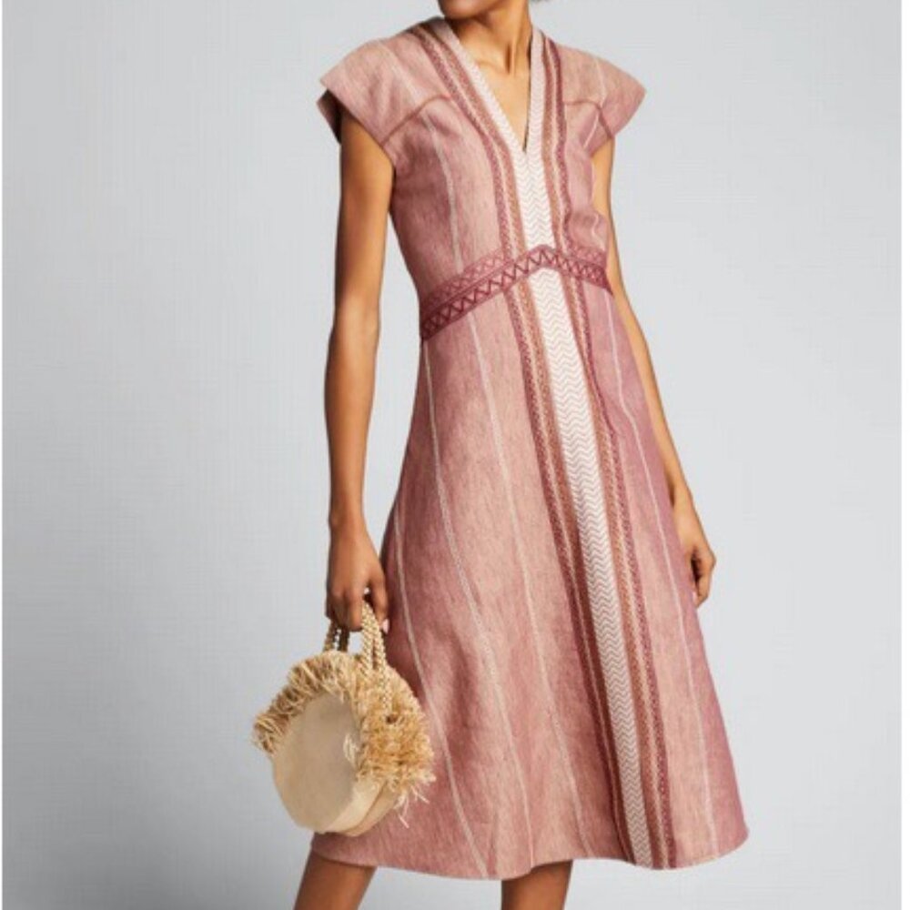 ISO Florentina Zigzag-Embroidered Linen Dress